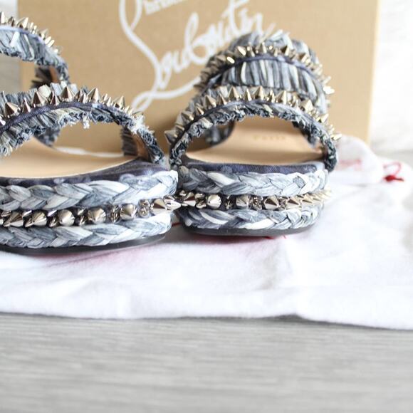 Christian Louboutin Tie-Dye Rafia Straw Flatform Slide Sandals - Picture 7 of 14